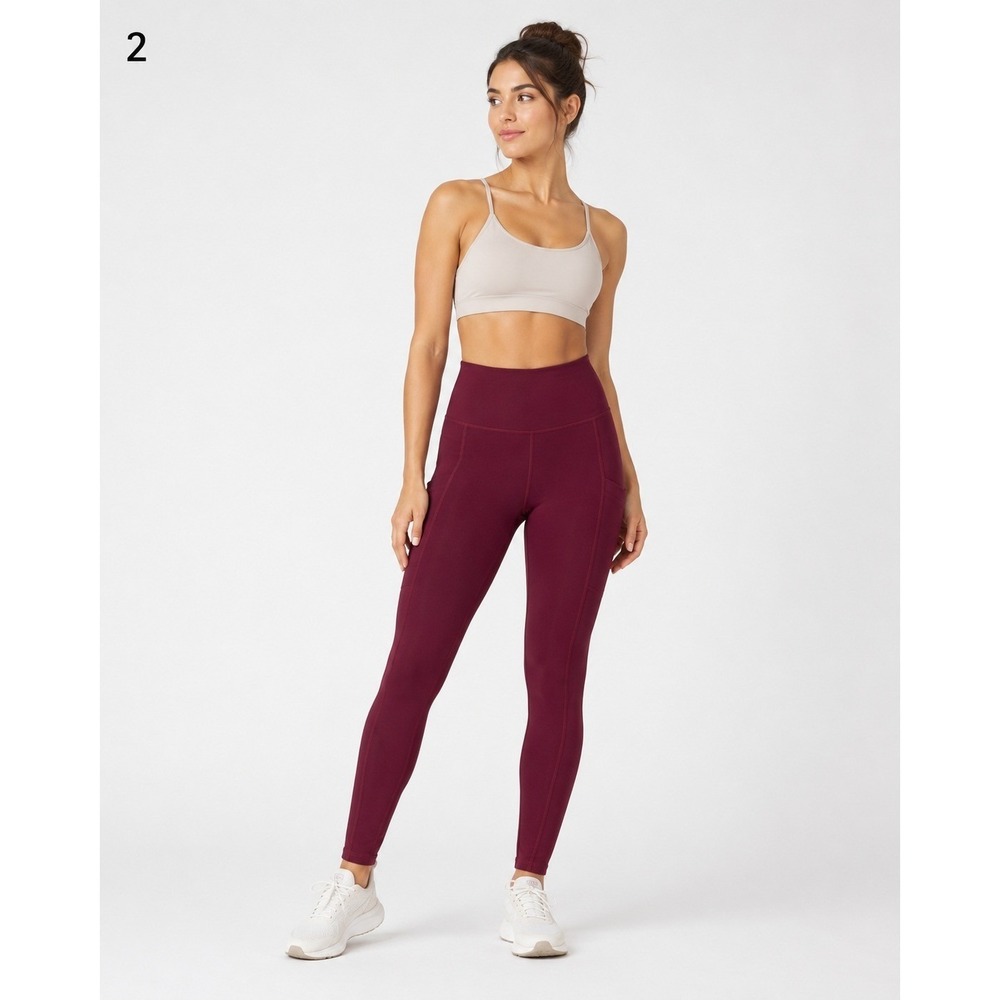 Fabletics Powerhold Leggings Womens XXS Red Mid Rise Side‎ & Waist Pockets Crop